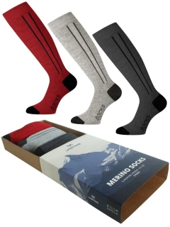 FWC MERINO LASTING 3-pack MIX - vlněné lyžařské ponožky, červená, tmavě a světle šedá
