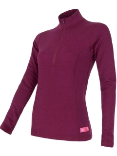 MERINO SENSOR DF - dámské tričko, dlouhý rukáv, zip u krku, lilla
